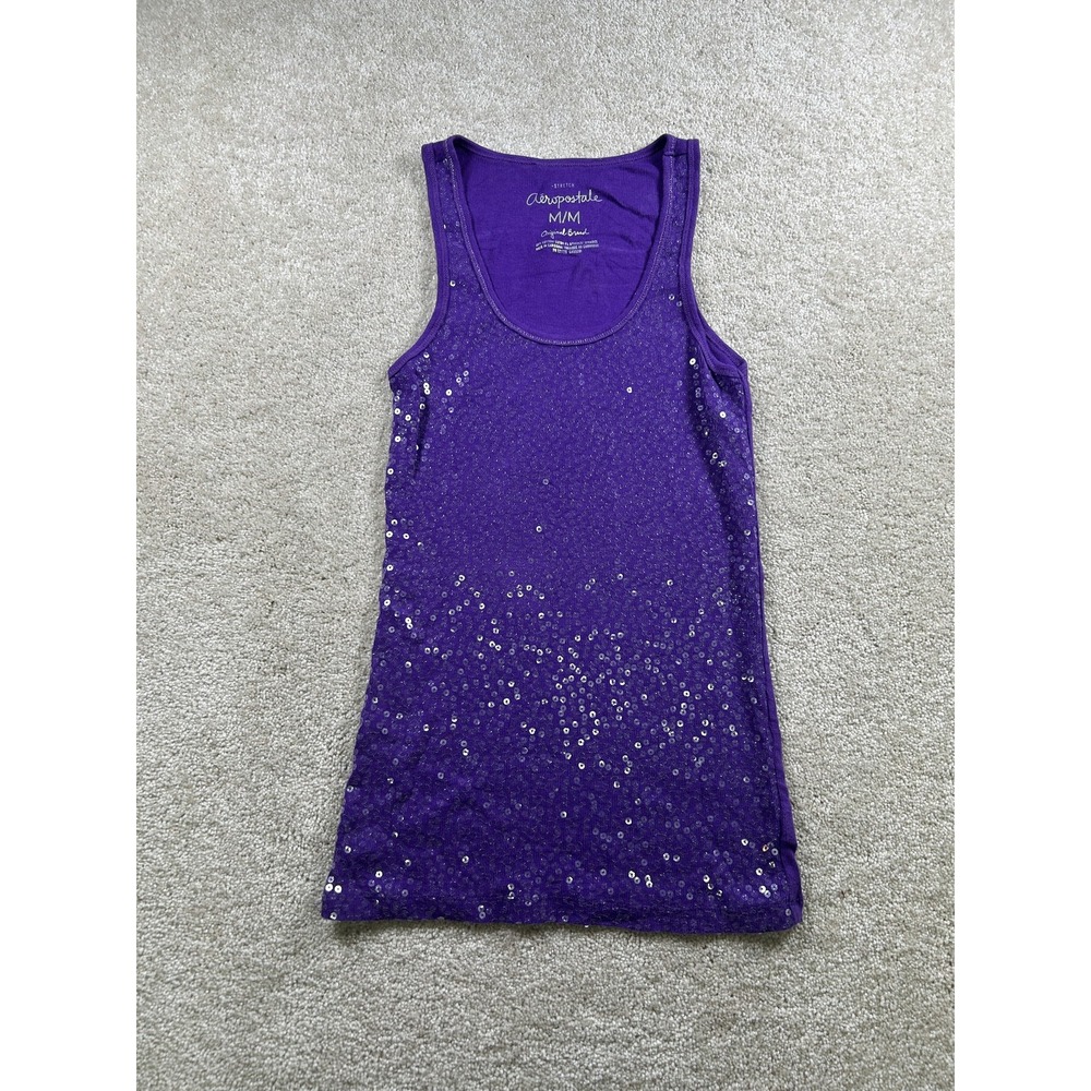 Aeropostale Tank Womens M Sequin Stretch Sleeveless Y2K Vamp Sparkle‎ VTG Fitted